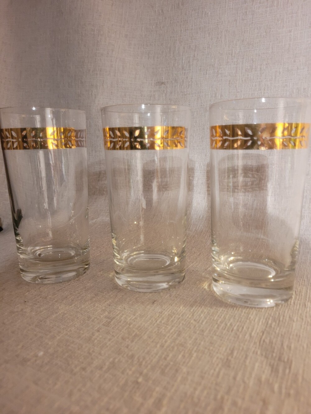 Vintage Libbey "Golden Foliage" Highball Tumbler Glasses - Gold Laurel Leaf MCM